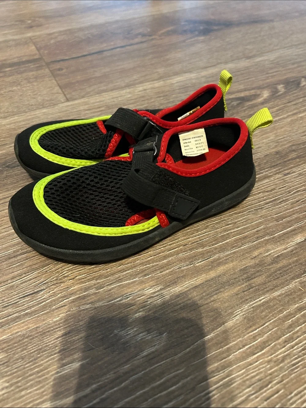 wonder nation Black Water Shoes with Neon Yellow & Red Trim